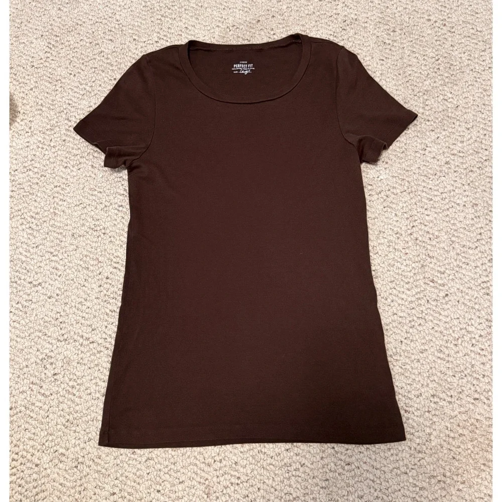 J.Crew Perfect Fit Brown 100% Cotton Scoop Neck Short Sleeve Tee Shirt Large